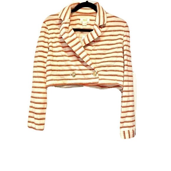 ANTHROPOLOGIE Maeve Cropped Jacket Cream Size 2 Stripe Gold Heart New Gift - Picture 1 of 9